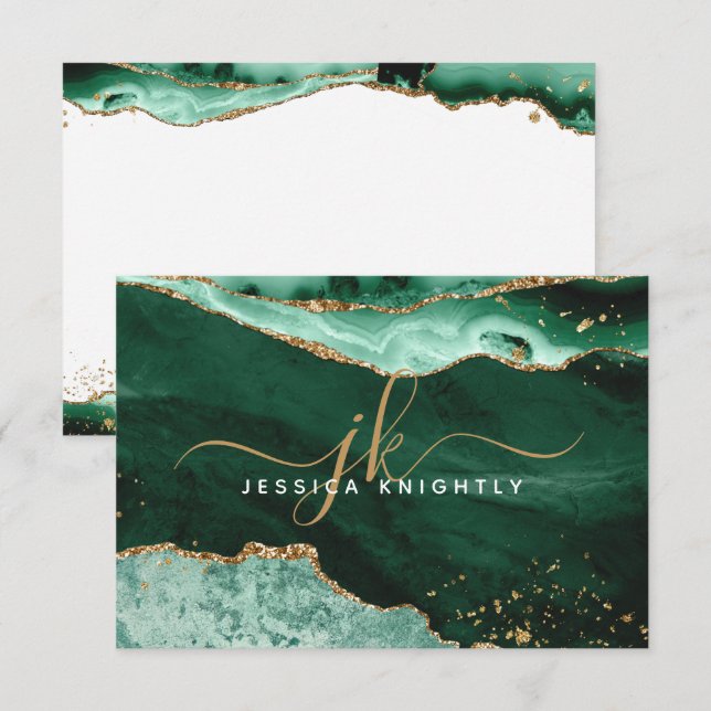 Tarjeta Pequeña Monograma del guión del Purpurina de oro de la aga (Anverso / Reverso)