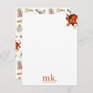 Tarjeta Pequeña Monograma del patrón de los animales oceánicos Oct