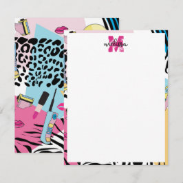 Tarjeta Pequeña Monograma del patrón de los años noventa del retro