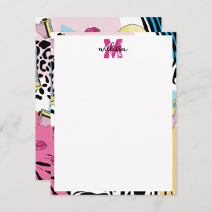 Tarjeta Pequeña Monograma del patrón de los años noventa del retro