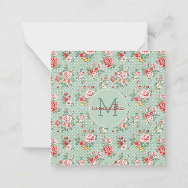 Tarjeta Pequeña Monograma del patrón floral de la virgen del punto (Anverso)
