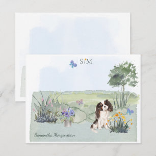 Tarjeta Pequeña Monograma del perro mariposa del rey Charles Spani