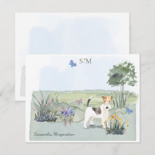 Tarjeta Pequeña Monograma del prado de mariposa de Fox terrier