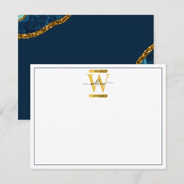 Tarjeta Pequeña Monograma del Purpurina de Geode de la Agate Azul  (Anverso / Reverso)