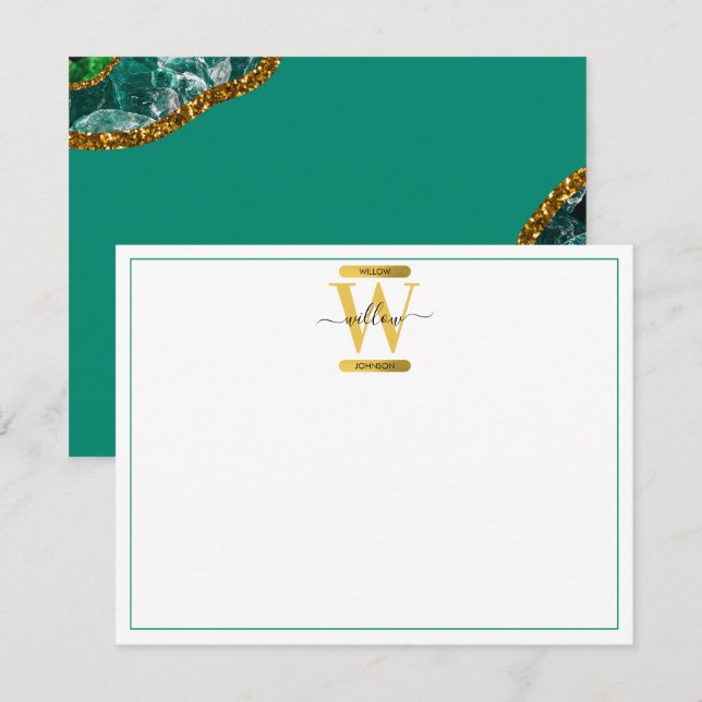 Tarjeta Pequeña Monograma del Purpurina de Geode del verde esmeral (Anverso / Reverso)