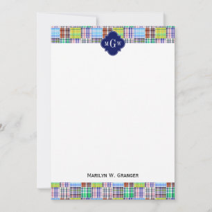 Tarjeta Pequeña Monograma del quatrefoil de la Marina Madras