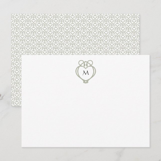 Tarjeta Pequeña Monograma del Sage Green Irish Celtic Swan Love Kn (Anverso / Reverso)
