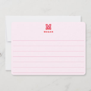 Tarjeta Pequeña Monograma Deportivo, Grande Plano con Forro Rosa