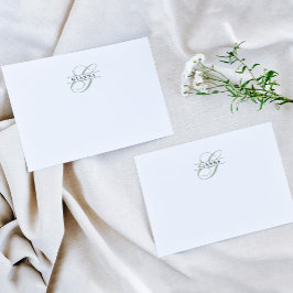 Tarjeta Pequeña Monograma dividido en elegante caligrafía verde pá