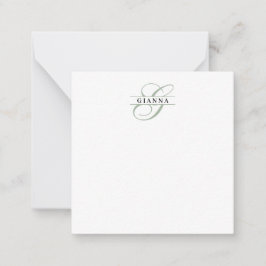 Tarjeta Pequeña Monograma dividido en elegante caligrafía verde pá