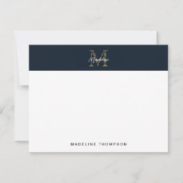 Tarjeta Pequeña Monograma dorado azul marino metálico de escritura