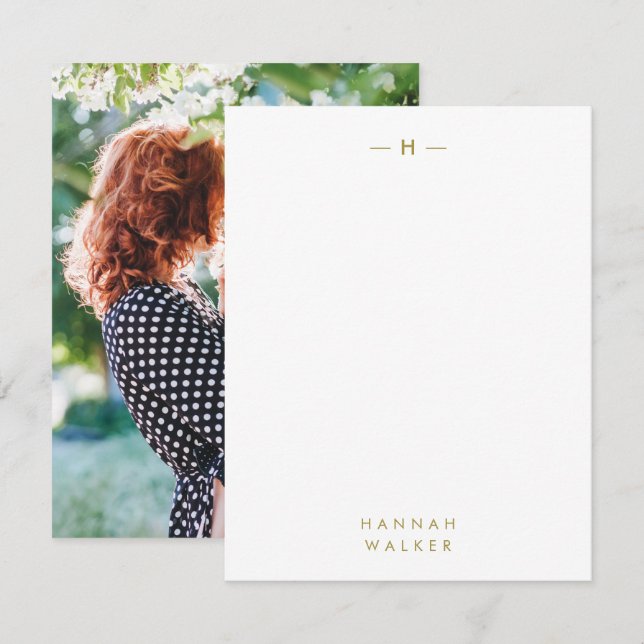 Tarjeta Pequeña Monograma dorado | Elegante y sofisticada foto mod (Anverso / Reverso)