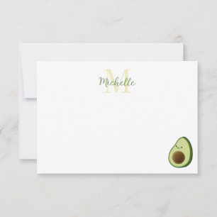 Tarjeta Pequeña Monograma editable de aguacate de dibujos animados