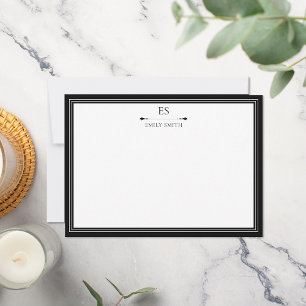 Tarjeta Pequeña Monograma elegante de borde negro