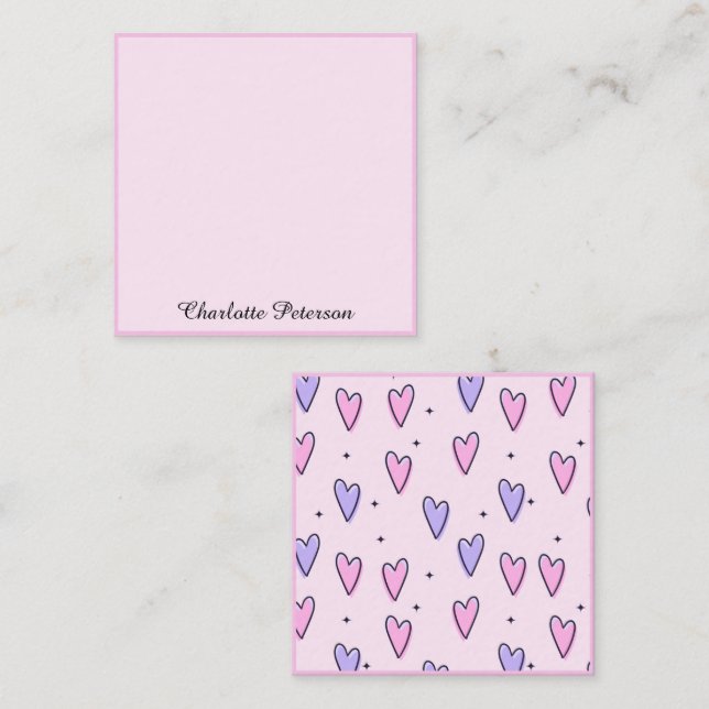 Tarjeta Pequeña Monograma Elegante De Corazón Rosa Y Púrpura (Anverso / Reverso)