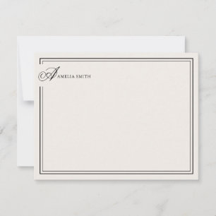 Tarjeta Pequeña Monograma elegante de dos bordes en negro y marfil