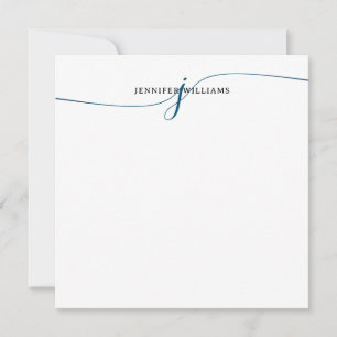 Tarjeta Pequeña Monograma elegante de escritura azul de la marina