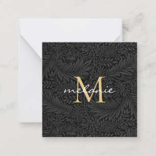 Tarjeta Pequeña Monograma elegante de escritura floral de oro negr