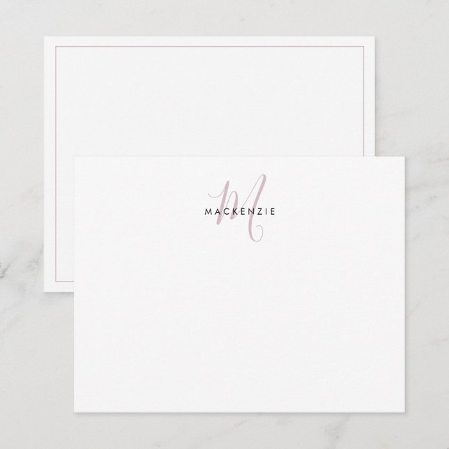 Tarjeta Pequeña Monograma elegante de escritura rosa Rubor blanco  (Anverso / Reverso)
