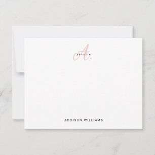Tarjeta Pequeña Monograma elegante de escritura rosa Rubor Girly