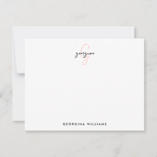Tarjeta Pequeña Monograma elegante de escritura rosa Rubor Girly