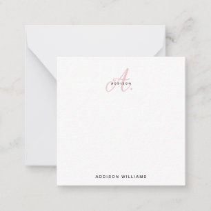 Tarjeta Pequeña Monograma elegante de escritura rosa Rubor Girly
