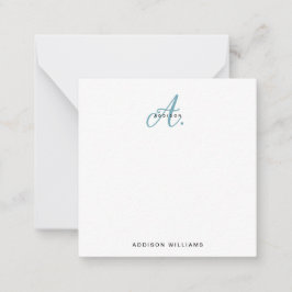 Tarjeta Pequeña Monograma elegante de escritura Verde azulada