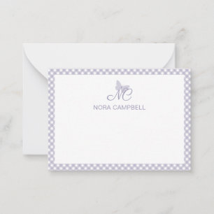 Tarjeta Pequeña Monograma elegante de Gingham Lavender personaliza