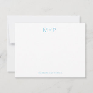 Tarjeta Pequeña Monograma elegante de la pareja contemporánea azul