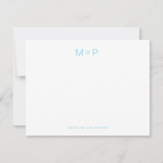 Tarjeta Pequeña Monograma elegante de la pareja contemporánea azul