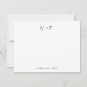 Tarjeta Pequeña Monograma elegante de la pareja contemporánea gris