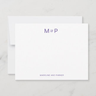 Tarjeta Pequeña Monograma elegante de la pareja contemporánea púrp