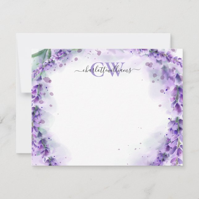 Tarjeta Pequeña Monograma elegante de lavanda (Anverso)