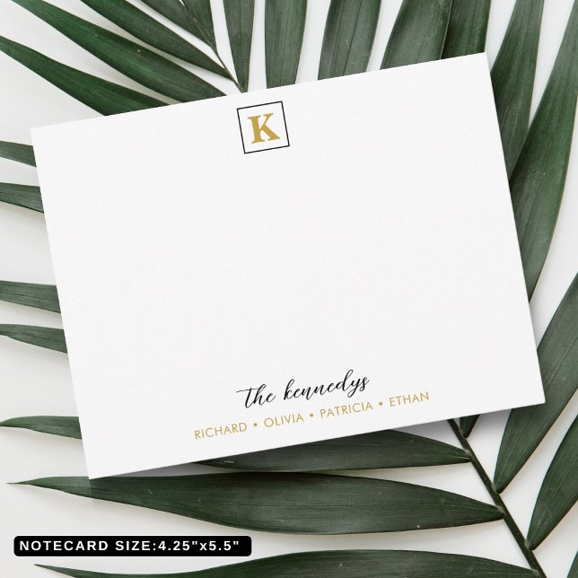 Tarjeta Pequeña Monograma Elegante De Nombre De Familia Negra Y Or (Elegant Black And Gold Family Name Monogram Note Card
)