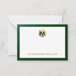 Tarjeta Pequeña Monograma elegante de oro esmeralda
