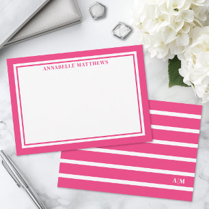 Tarjeta Pequeña Monograma Elegante de Rayas Rosadas