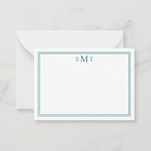 Tarjeta Pequeña Monograma elegante de tres letras Verde azuladas M