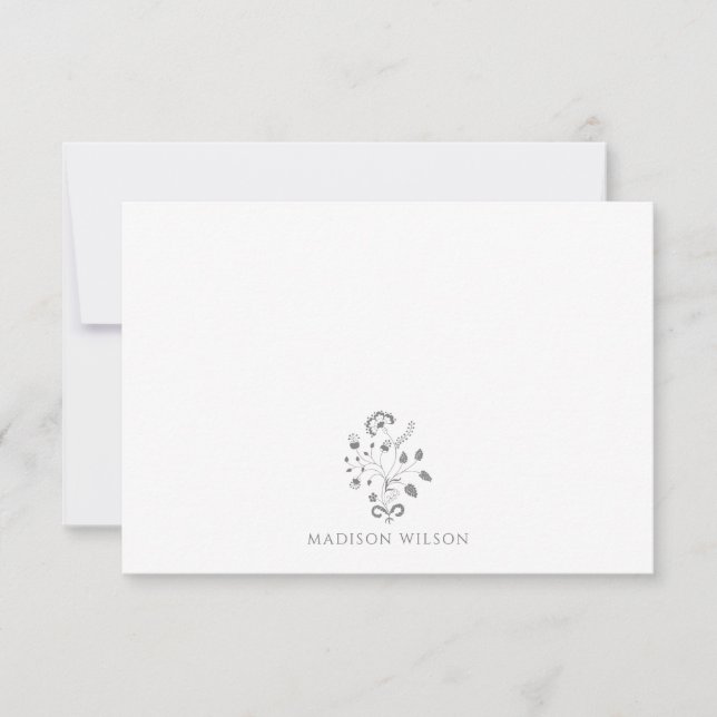Tarjeta Pequeña Monograma elegante de vino floral (Anverso)