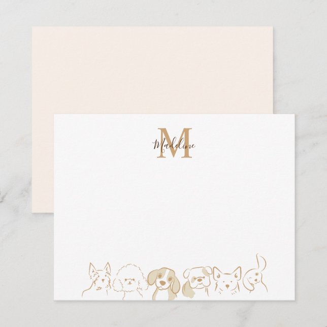 Tarjeta Pequeña Monograma elegante del patrón del perro pop neutra (Anverso / Reverso)