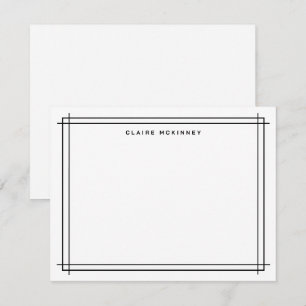 Tarjeta Pequeña Monograma Elegante Doble Borde Negro Blanco Chic