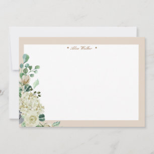 Tarjeta Pequeña monograma elegante floral de jardín crema de prima
