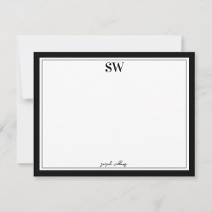 Tarjeta Pequeña Monograma Elegante Guión Negro Borde Blanco Mínimo