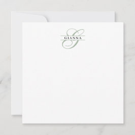 Tarjeta Pequeña Monograma Elegante Partido de Caligrafía en Verde 