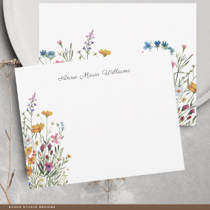 Tarjeta Pequeña Monograma Elegante Wildflower Acuarela