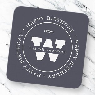 Tarjeta Pequeña Monograma feliz cumpleaños de familia simple prepp