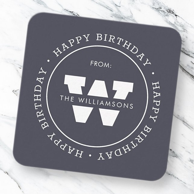 Tarjeta Pequeña Monograma feliz cumpleaños de familia simple prepp (Subido por el creador)