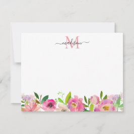 Tarjeta Pequeña Monograma femenino Pastel con flores rosadas de Ru