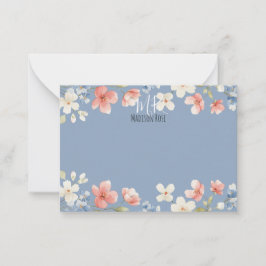 Tarjeta Pequeña Monograma Floral Acuarela Azul Personalizado