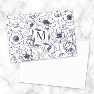 Tarjeta Pequeña Monograma Floral Azul Marino