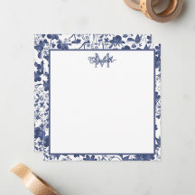 Monograma floral azul y gris
